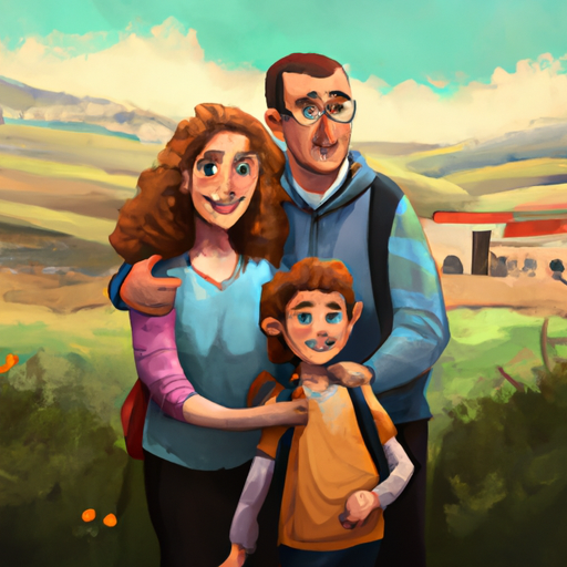 משפחה מאושרת מצטלמת מול נוף נופי בישראל