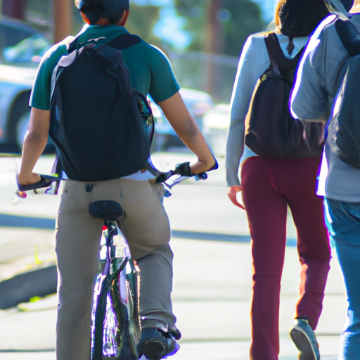 קבוצת אנשים הולכים או רוכבים על אופניים לעבודה בגלל אפשרויות תחבורה ציבורית מוגבלות