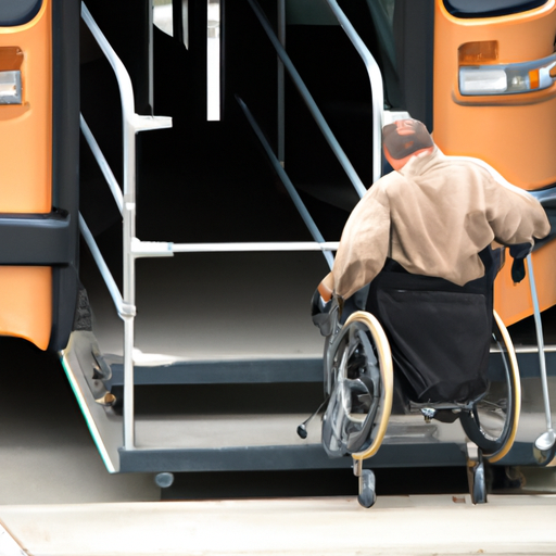 תושב מקומי המשתמש בכיסא גלגלים עולה לאוטובוס דרך רמפה נגישה