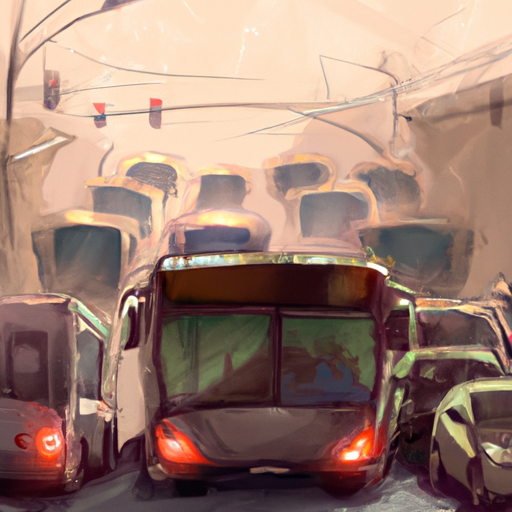 רחוב פקוק עם אוטובוסים ומכוניות שיוצרים תנועה