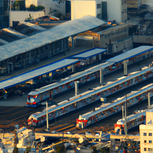 מבט אווירי של תחנת רכבת עמוסה בתל אביב