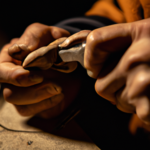 תקריב של אומן מיומן עובד על יצירה ייחודית בעבודת יד