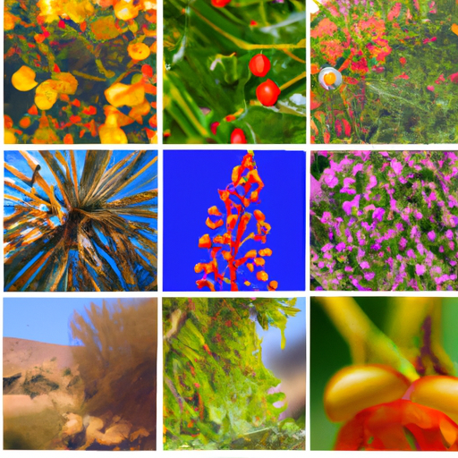 קולאז' צבעוני של מיני הצמחים השונים המצויים בשמורת הטבע עין גדי.