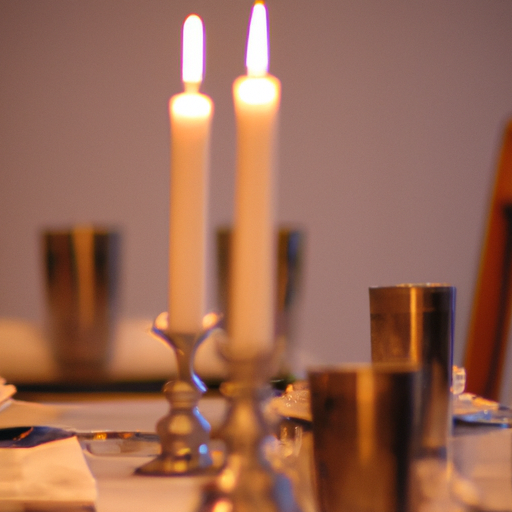 תמונה שלווה של שולחן ארוחת ערב לאור נרות ערוך לשמירת שבת